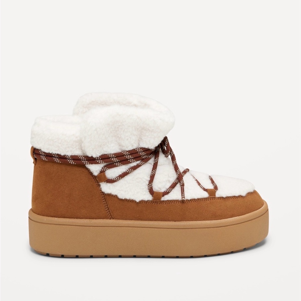 Old Navy Chestnut and Cream Platform Shearling Boot